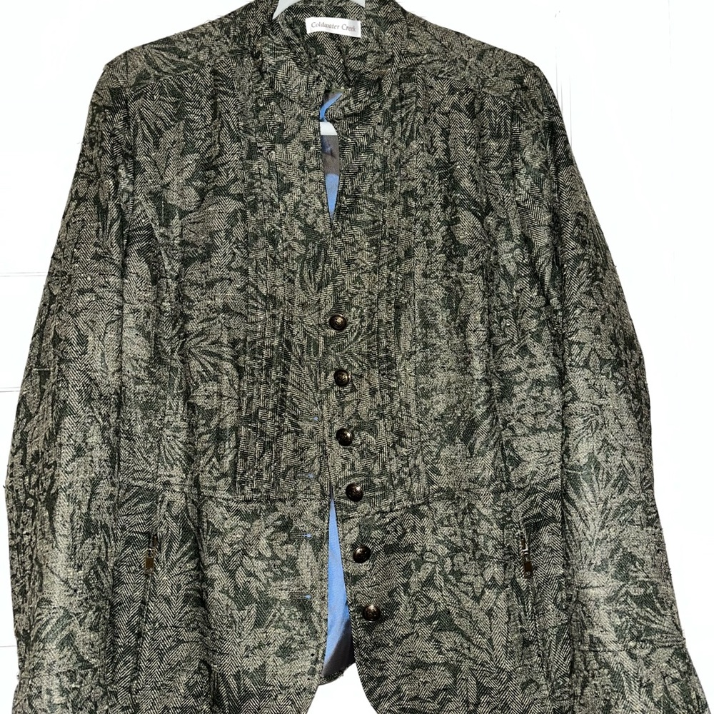 Leaf printed tweed jacket
